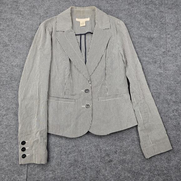 Sandro Blazer Womens Small Navy Career Cotton Two Button Jacket Pinstripe Preppy - Picture 1 of 9